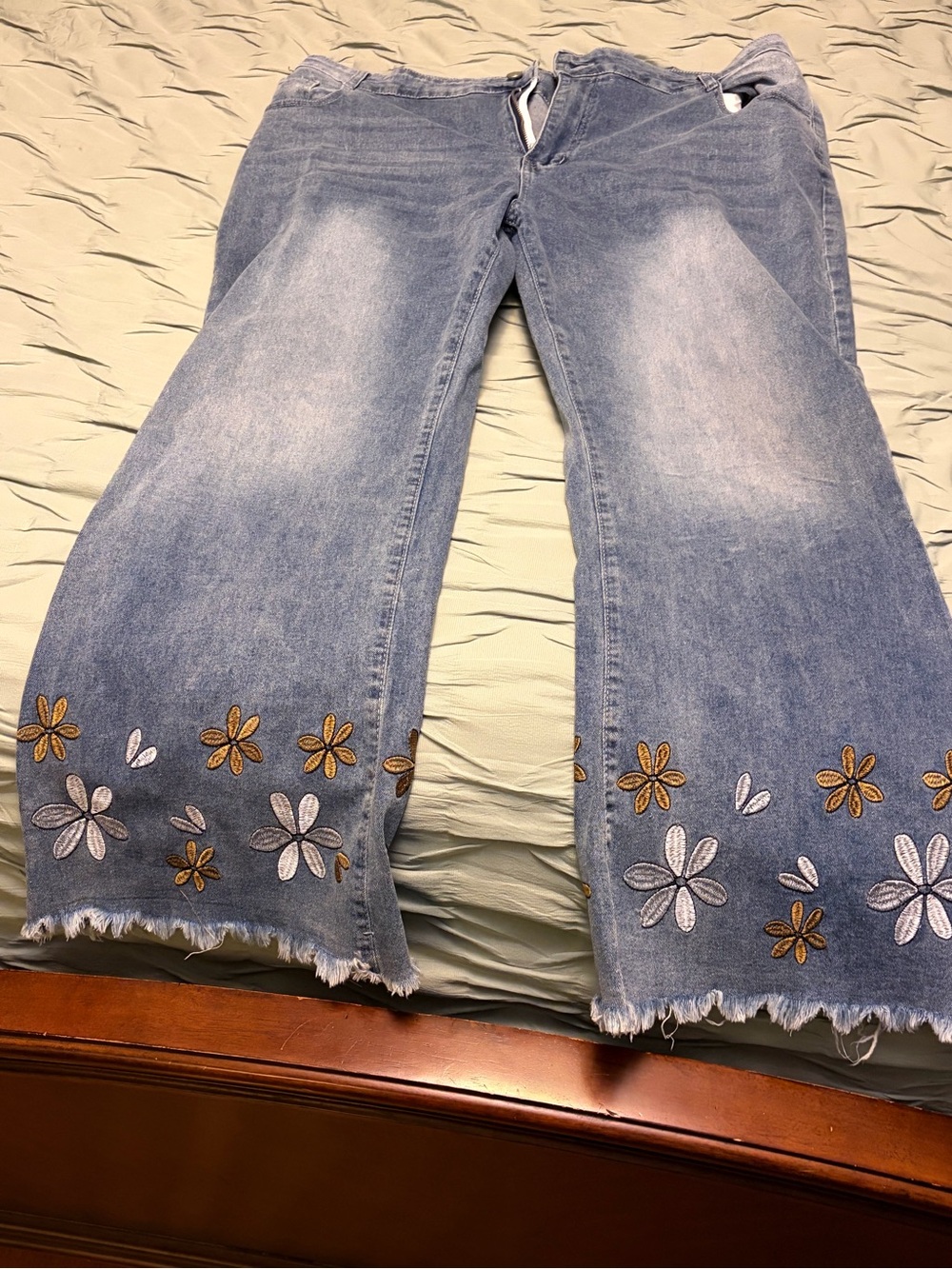 Women's Light Blue Embroidered Flower Jeans